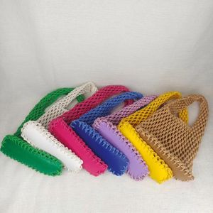 Akşam çantaları çim dokuma çanta pamuk ipi kadın el çanta 2024 tembel stil balıkçılık ağı