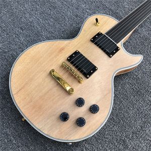 Ebony Fleyboard 2023 ile Özel Doğal Katı Fretless LP Elektro Gitar