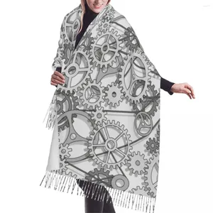 Шарфы с кисточками, большой шарф 196, 68 см, зимняя теплая шаль из пашмины, накидка Bufanda, женский кашемир с абстрактным узором в виде шестеренок