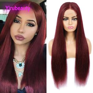 99j Burgundy Brazilian 100% Human Hair 4X4 Lace Closure Wig Peruvian Virgin Hair Products Silky Straight 10-32inch 130% 150% 180% Density