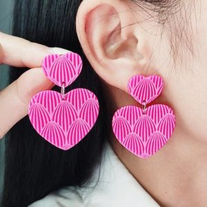 Baumelnde Ohrringe Valentinstag Rose Rot Muschel Muster Herz Für Frauen Mädchen Mode Einfache Acryl Ohrstecker Schmuck Geschenk Großhandel