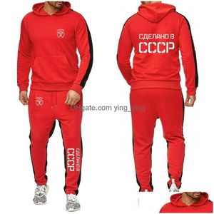 Erkeklerin Trailsits Erkek SSCR Sovyetler Birliği KGB Moskova 2022 HOODIE TRACHSUIT Moda Baskı Sweatshirt Plover Tops Pants Sportwear Dro DHVZ9