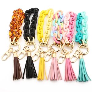Новый акриловый браслет, женский брелок для ключей цвета макарон, подвеска с кисточками, золотая цепочка, автомобильные брелки, 6 цветов