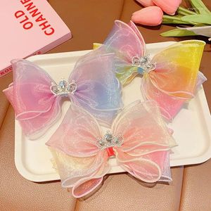 Saç Aksesuarları 15pcs Glitter Tiaras Gradient Tutu Yay Saçkarları Rhinestone Crown Rainbow Renk Bowknot Barrettes Butik