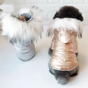 Одежда для собак, теплая одежда, осенне-зимнее пальто золотого, серебряного цвета на две ноги, S-xxl, большой размер с меховым воротником для домашних собак