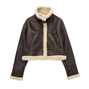 Кожаная куртка из искусственной кожи с подкладкой из шерпы, байкерская куртка из искусственной кожи, женская толстая кожаная куртка, зимняя кожаная одежда, искусственная кожа 1387