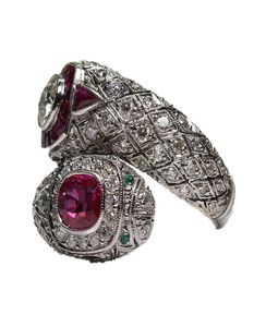 Antiker Art-Deco-Ring aus 925er-Sterlingsilber mit Rubin und weißem Saphir, Jubiläumsgeschenk, sagen wir Größe 5 123508573