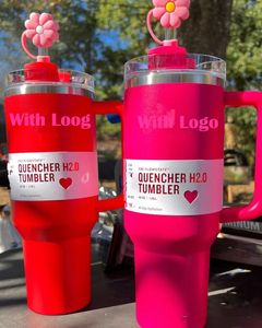Cosmo Pink Target Red 1:1 Logo 40oz H2.0 Stainless Steel Tumblers Cups with Silicone Lid Straw Valentine's Day Gifts Car mugs Barbie Pink Water Bottles US stock