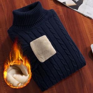 Erkek Sweaters Erkek Kış Pamuklu Polar Süper Sıcak Blubtleneck Adam Koyu Renk Örgü Tulma Yıl Kadife İç Üstler