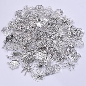 Charms 30Pcs Antique Silvery Halloween Spider Web Pendants For Jewelry Making DIY Handmade Findings Crafting Accessory