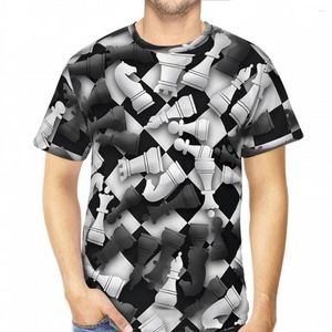 Magliette da uomo Mucchio di pezzi degli scacchi sulla scacchiera Camicia in poliestere con stampa 3D Design Abbigliamento sportivo all'aria aperta Magliette larghe da strada