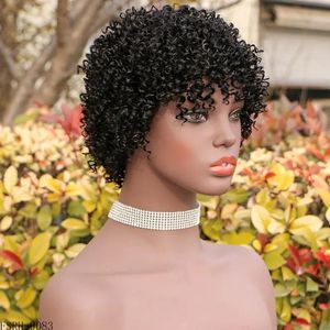 Peruklar kısa pixie kesim afro kinky kıvırcık insan saçı Malezya Remy Siyah kadınlar için parlak peruklar en iyi doğal saç makinesi yapımı peruk b ile