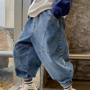 Trendy Boys Girls Cool Jeans Trousers Korea Style Concise Casual Loose Pants Children's Clothing Summer 240103