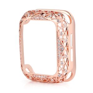Carved Copper Luxury Diamond Bumper for Apple Watch Case 41mm 45mm 40mm 44mm 38/42mm Diamond Bling Cover iWatch Series 8 7 6 5 4 SE 3