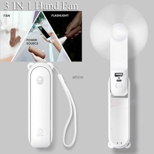 Elektrik Fanları Handheld Mini Fan 3 In 1 El Fan Taşınabilir USB Şarj Edilebilir Küçük Cep Fan Pil Çalışan Fan Power Bank YQ240104