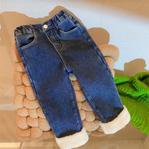 Children's Star round Girls' Winter Fleece Padded Jeans Fashion Baby Clothing Thickened OnePiece Velvet L 240103