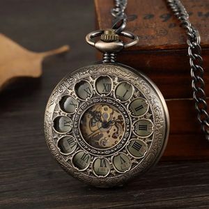 Antika Yuvarlak İçi Boş Nostaljik Mekanik Cep Saati Retro Zincir Steampunk Saat Erkek ve Kadın Takı Kolye 240103