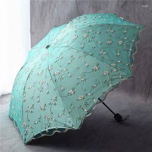 Şemsiye Kadın Katlanır Şemsiye Estetik Dantel Yağmur Ekranı Nakış Çiçekleri Sevgi Çift Katmanlı geçirimsiz ev eşyaları