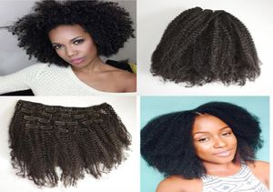 Moğol Afro Kinky Clip, Amerikan Afrikalı için kıvırcık insan saçı uzantıları boyanabilir 824 inç doğal siyah klip ins geasy7963703
