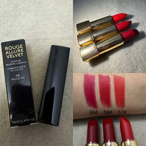 Novidade batom preto prensado em tubo de alumínio batons menina lip cosméticos rouge allure veludo #57 #58 #99 3 cores estoque de longa duração brilho labial à prova d'água 3,5g