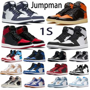 Jumpman 1 Erkek Kadın Basketbol Ayakkabı Saten yetiştirilmiş siyah 1s kırmızı karanlık mocha dijital pembe yürüyüş yürüyüş açık ayakkabı eğitmenleri kutu boyutu 36-46