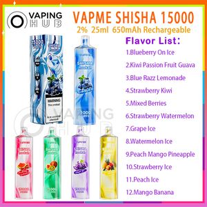 Оригинальные одноразовые электронные сигареты VAPME SHISHA 15000 Puff, сетчатая катушка 0,6 Ом, капсула 25 мл, аккумулятор 650 мАч, перезаряжаемые электронные сигареты, 12 слоеных ароматов, 15K, 2% комплект Vape Pen