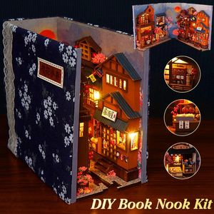 DIY Book Nook Kiti 3D Ahşap Puzzle Kitaplık Ekle Dekorasyon Led Işık Mini Bebek Evi Model Kitaplık Ev Dekorasyon Hediyesi 240105