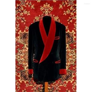 Erkekler Kış Kış Kırıltısı Velvet Siyah Düğün Damat Son Elbise Tasarım Blazer (Tek Parça)