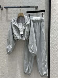 2024 cinza tricô colete calças femininas define conjuntos de treino designer moda feminina 3 peças calças 10503