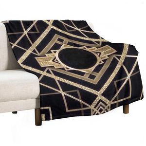 Одеяла в стиле арт-деко, винтажные 1920 года, эпоха Великого Гэтсби, золотой, черный узор, элегантные, шикарные, современные, модные, пледы, одеяла, диваны