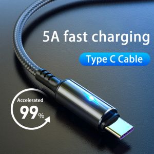 Светодиодный светильник 5A, кабель типа C, кабель USB C для быстрой зарядки для Xiaomi Huawei Note 7, аксессуары для телефонов, кабель для передачи данных, зарядное устройство, USB-кабель