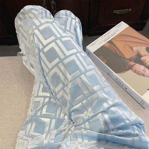 Kadın Uyku Salonu Tasarımcı Pantolon FF Capris Bayan Rahat Pantolon Pantolonlar Avrupa Mavi Geniş F Mektup Yaz Dökümlü Düz-Bleg Gevşek Marka