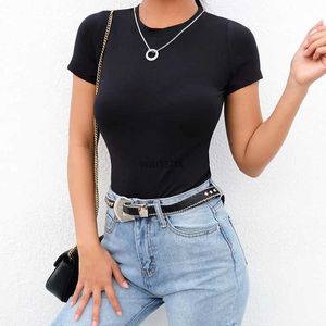 Mulheres T-shirt Casual Básico Preto Branco Bodysuit Mulheres Verão Manga Curta Mulher Corpo Top Algodão Bodycon Macacão Romper Senhoras 2020L240104