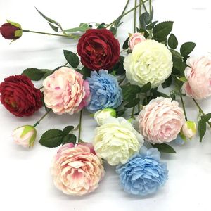 Dekoratif Çiçekler 10 PCS Üç Çekirdek Şakayık Toptan Batı Düğün Dekorasyonu Sahte Çiçek Simülasyon Gül
