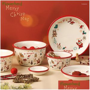 Yemek takımı setleri porselen set kase tabağı tek Noel bayramları hediye teması seramik tabaklar kase yemekler yemek servisi masa savaşı dhmmr