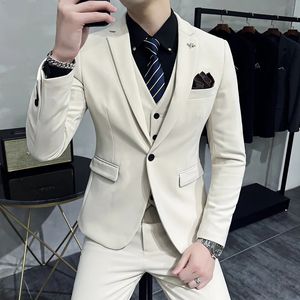 Blazersvestpants erkekler bahar yüksek kaliteli üç parçalı takım elbise/erkek gündelik smokin/adam düz renkli iş elbisesi takım elbise s-3xl 240104