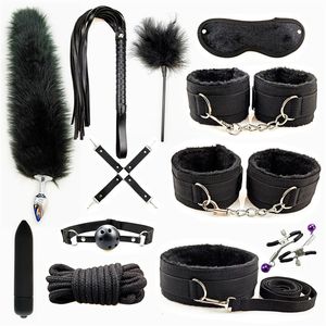 Leather BDSM Kit Bondage Set Adult Toys Sex Games Handcuffs Whip sm Sex Toy Kits Exotic Accessories Erotic Sex Toys for Couples 240105