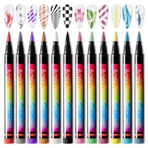 12 stks Nail Art Graffiti Pen Set Nail Markers Milieuvriendelijke Waterdichte Tekening Schilderen Liner Brush DIY Nagellak Accessoires 240105