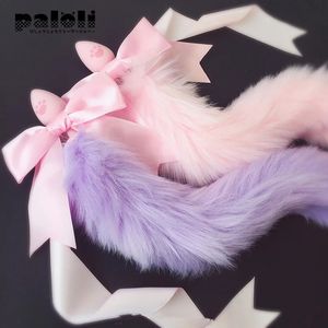 100%Handmade Lovely Japanese Soft Fox Tail Bow Silicone Butt Anal Plug Erotic Cosplay Accessories Adult Sex Toys for Couples 240105