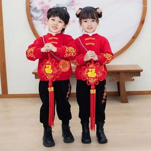 Giyim setleri Hanfu 1-10 yıl bebek kızlar kış giysileri yıl çocukları geleneksel stil tang takım elbise çocuklar kırmızı kostüm