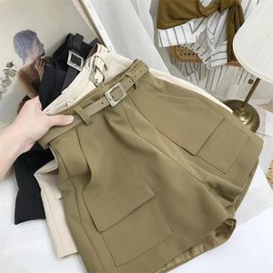 Elbiseler Xpqbb Japon tarzı Büyük Cepler Takım Şort Kadınlar 2023 Yaz Yüksek Bel Geniş Bacak Kısa Pantolon Kadın Gündelik Diz Uzunluk