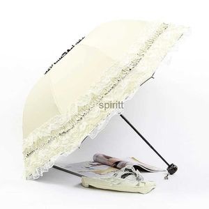 Şemsiye Dantel Prenses Parasol Güneşli ve Yağmurlu Çift Katmanlı Şemsiye Katlanır Katlama Anti-UV güneş şemsiye siyah kaplama rüzgar geçirmez şemsiye yq240105