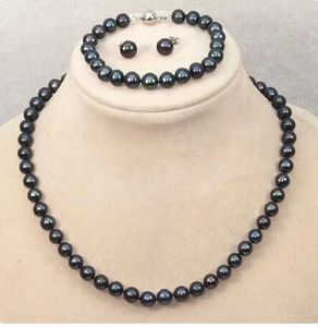 Beautiful and Natural 910mm AAATahiti Black Pearl Necklace Earring Set 240106