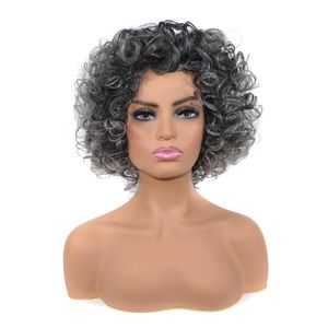 Synthetic Wig 1B Grey Black Silver Grey Short Wigs Micro-volume Chemical Fiber Explosive Head Fluffy Curly Hair Headgear