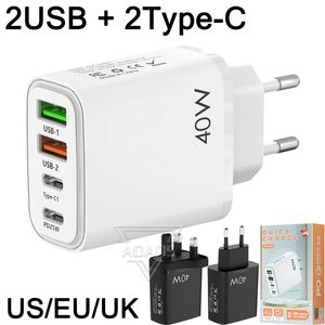 2USB + 2Type-C с несколькими портами, 40 Вт, настенные адаптеры, зарядное устройство для телефона и ноутбука, адаптированное для смартфонов iPhone, Samsung и ЕС/США/Великобритании