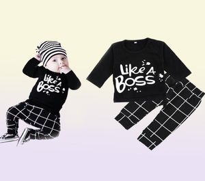 Одежда для новорожденных, хлопковая футболка с длинными рукавами и буквами Little Boss для маленьких мальчиков, брюки, детский костюм из 2 предметов, комплект одежды для новорожденных мальчиков 21031086673