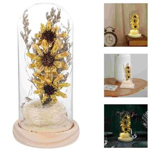 Декоративные цветы Подсолнечник Лампа Искусственный цветок Светодиодный светильник, зачарованный в стеклянном куполе для украшения спальни (желтый)