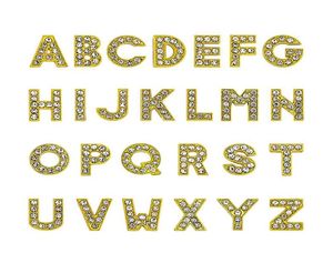 1300pcslot AZ Altın Renk Full Rhinestone Slayt Mektubu 8mm DIY TARİHLERİ ALFABET 8mm deri bileklik anahtar zincirleri için uygun 2907262