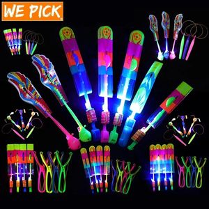 100Pcs/lot or 50pcs Amazing Light Toy Rocket Helicopter Flying Toy LED Light Toys Party Fun Gift Rubber Band Catapult 240105