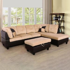 Мебель бежевого и коричневого цвета, ворс и ПВХ, 3 предмета, диван для гостиной, набор диванов B